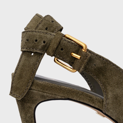 Scarpin Slingback Timeless Salto Fino Médio Couro Suede Verde Army Green