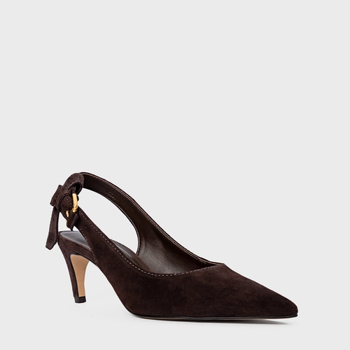 Scarpin Slingback Timeless Salto Fino Médio Couro Suede Marrom Ganache
