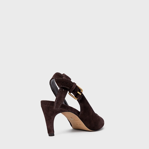 Scarpin Slingback Timeless Salto Fino Médio Couro Suede Marrom Ganache