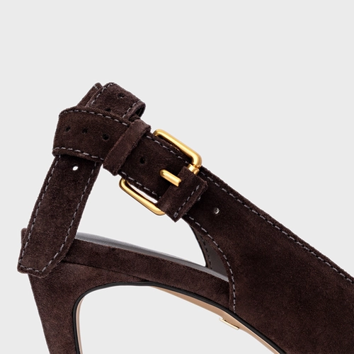 Scarpin Slingback Timeless Salto Fino Médio Couro Suede Marrom Ganache