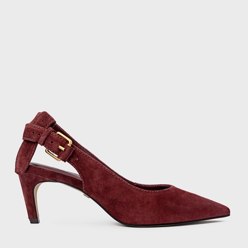 Scarpin Slingback Timeless Salto Fino Médio Couro Suede Vinho Mahogany