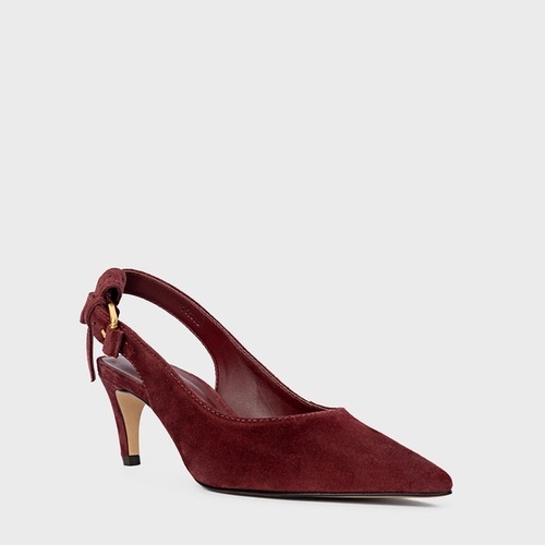 Scarpin Slingback Timeless Salto Fino Médio Couro Suede Vinho Mahogany