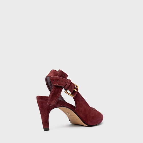 Scarpin Slingback Timeless Salto Fino Médio Couro Suede Vinho Mahogany