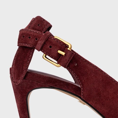 Scarpin Slingback Timeless Salto Fino Médio Couro Suede Vinho Mahogany