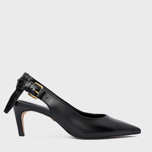 Scarpin Slingback Timeless Salto Fino Médio Couro Preto