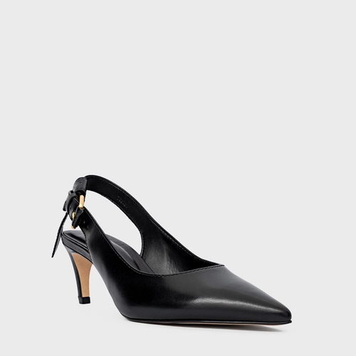 Scarpin Slingback Timeless Salto Fino Médio Couro Preto