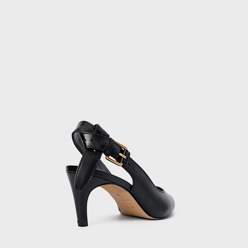 Scarpin Slingback Timeless Salto Fino Médio Couro Preto