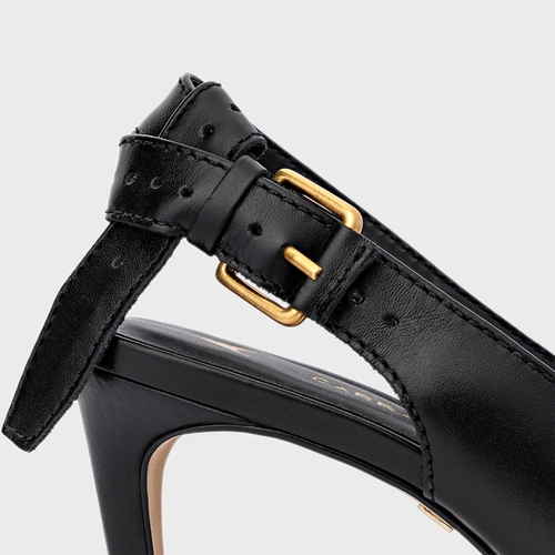 Scarpin Slingback Timeless Salto Fino Médio Couro Preto