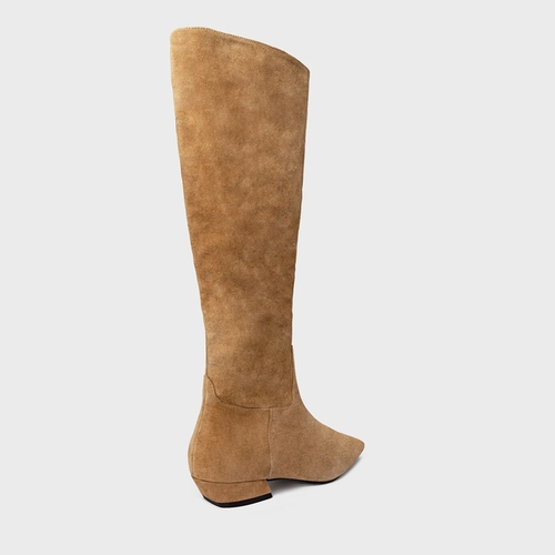 Bota Timeless Cano Alto Couro Suede Bege Almond