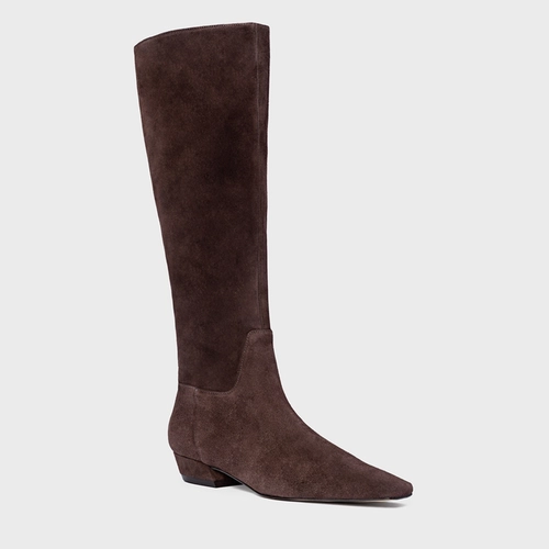 Bota Timeless Cano Alto Couro Suede Marrom Ganache