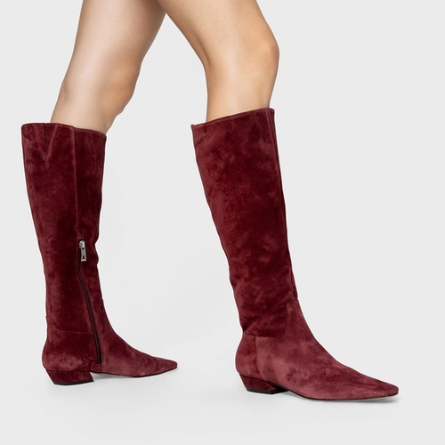 Bota Timeless Cano Alto Couro Suede Vinho Mahogany