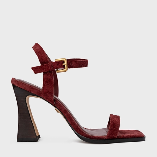 Sandália Timeless Salto Wave Couro Suede Vinho Mahogany