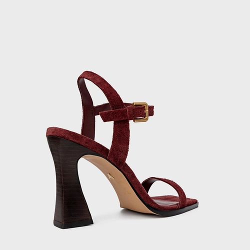 Sandália Timeless Salto Wave Couro Suede Vinho Mahogany