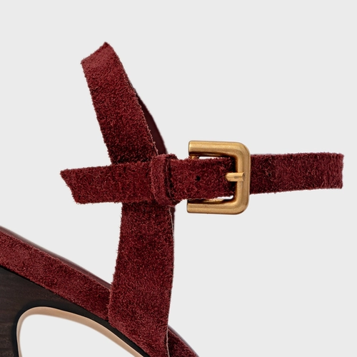 Sandália Timeless Salto Wave Couro Suede Vinho Mahogany