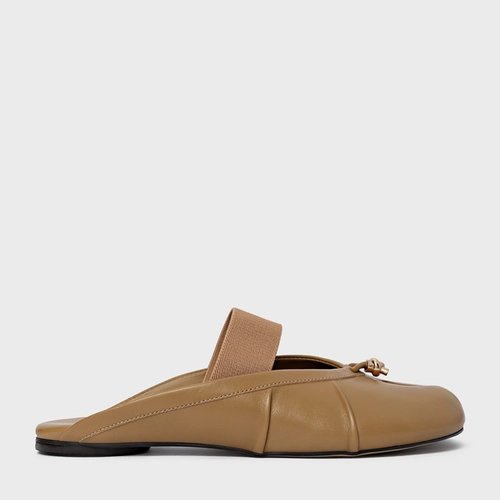 Mule Flat Tabi Couro Bege Almond