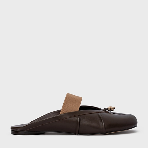 Mule Flat Tabi Couro Marrom Dark Brown