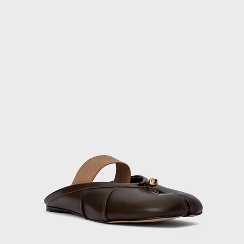 Mule Flat Tabi Couro Marrom Dark Brown