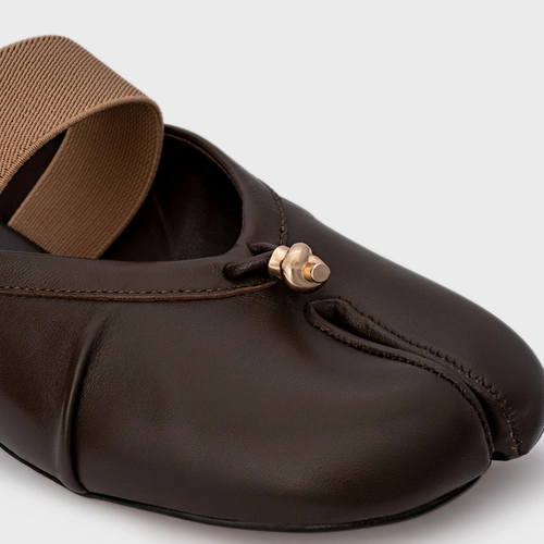 Mule Flat Tabi Couro Marrom Dark Brown