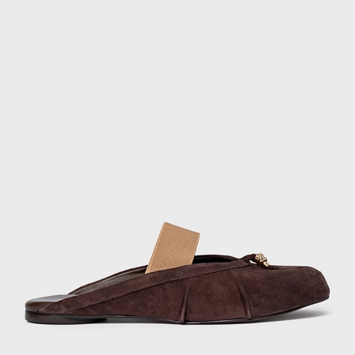 Mule Flat Tabi Couro Suede Marrom Ganache
