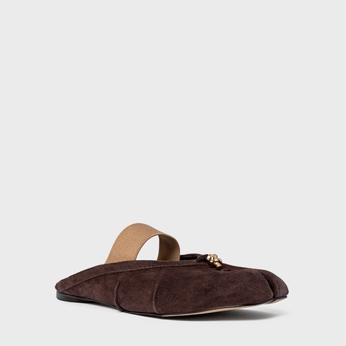 Mule Flat Tabi Couro Suede Marrom Ganache