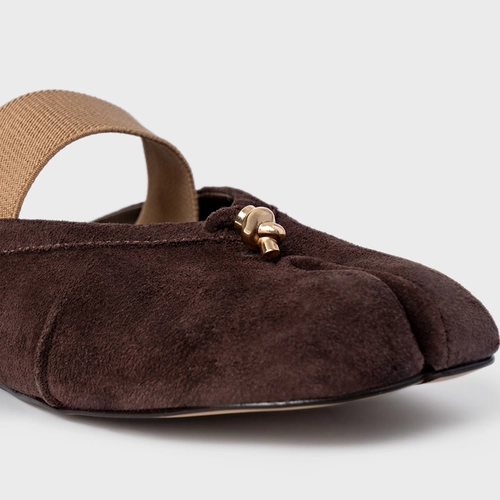 Mule Flat Tabi Couro Suede Marrom Ganache