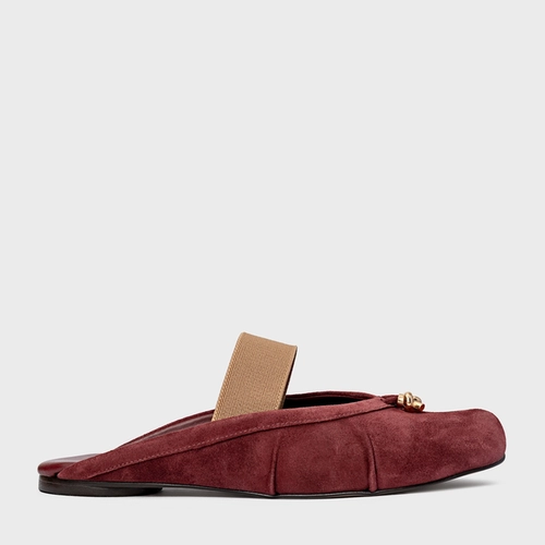 Mule Flat Tabi Couro Suede Vinho Mahogany