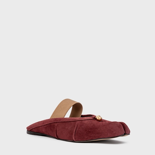 Mule Flat Tabi Couro Suede Vinho Mahogany