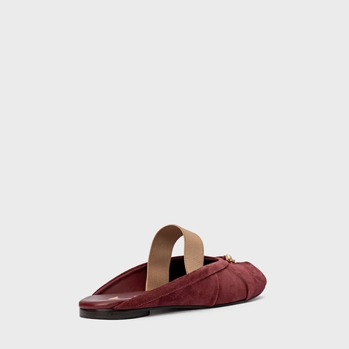 Mule Flat Tabi Couro Suede Vinho Mahogany