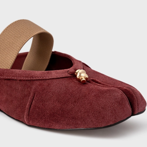 Mule Flat Tabi Couro Suede Vinho Mahogany