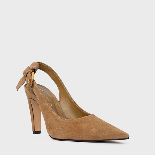 Scarpin Slingback Timeless Salto Fino Couro Suede Bege Almond