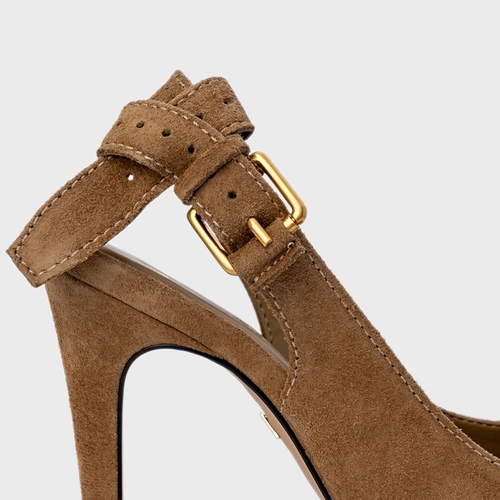 Scarpin Slingback Timeless Salto Fino Couro Suede Bege Almond