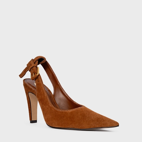 Scarpin Slingback Timeless Salto Fino Couro Suede Marrom Ferrugem