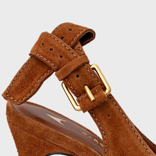 Scarpin Slingback Timeless Salto Fino Couro Suede Marrom Ferrugem