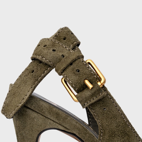 Scarpin Slingback Timeless Salto Fino Couro Suede Verde Army Green