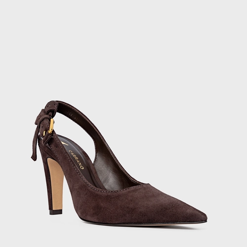 Scarpin Slingback Timeless Salto Fino Couro Suede Marrom Ganache