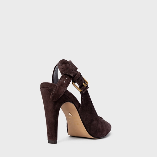 Scarpin Slingback Timeless Salto Fino Couro Suede Marrom Ganache