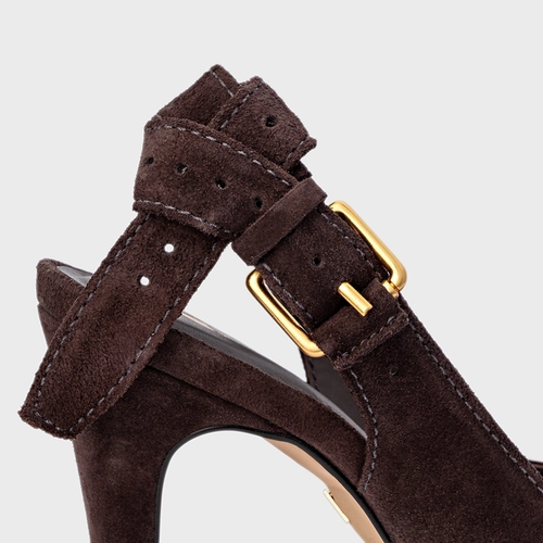 Scarpin Slingback Timeless Salto Fino Couro Suede Marrom Ganache