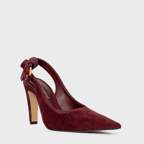 Scarpin Slingback Timeless Salto Fino Couro Suede Vinho Mahogany