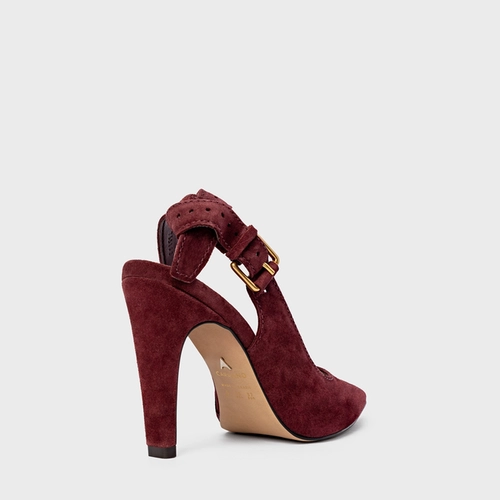 Scarpin Slingback Timeless Salto Fino Couro Suede Vinho Mahogany