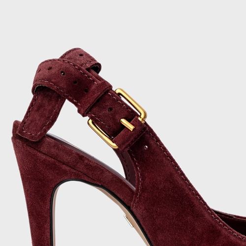Scarpin Slingback Timeless Salto Fino Couro Suede Vinho Mahogany