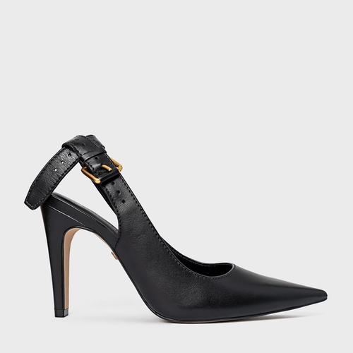 Scarpin Slingback Timeless Salto Fino Couro Preto