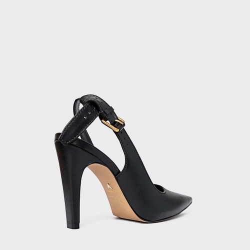 Scarpin Slingback Timeless Salto Fino Couro Preto