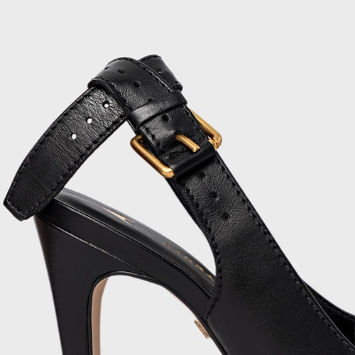 Scarpin Slingback Timeless Salto Fino Couro Preto