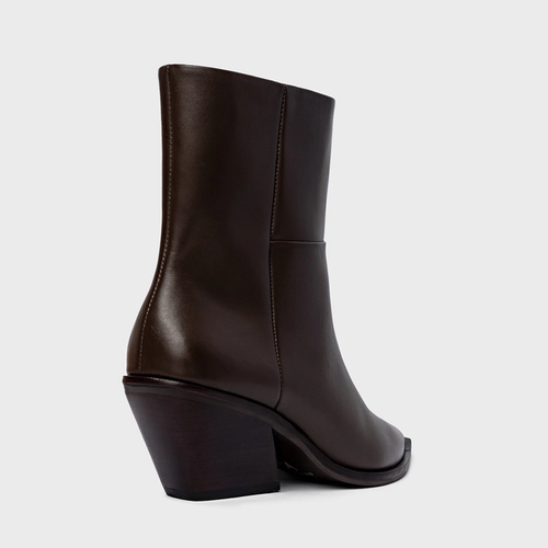 Bota Western Basic Salto Bloco Couro Marrom Dark Brown