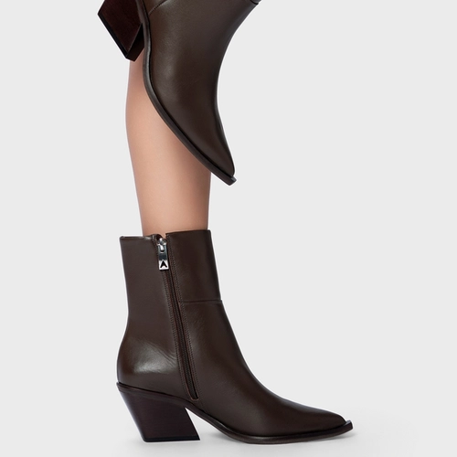 Bota Western Basic Salto Bloco Couro Marrom Dark Brown