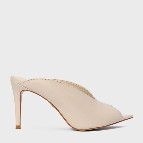 Open Mule Fancy Salto Fino Couro Off White Cotton