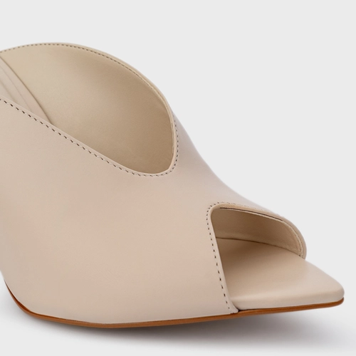 Open Mule Fancy Salto Fino Couro Off White Cotton