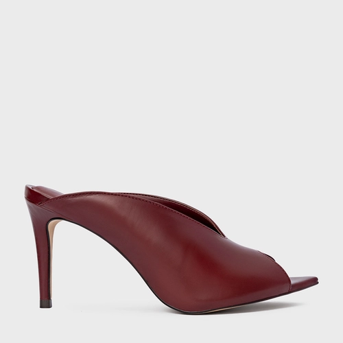 Open Mule Fancy Salto Fino Couro Vinho Mahogany