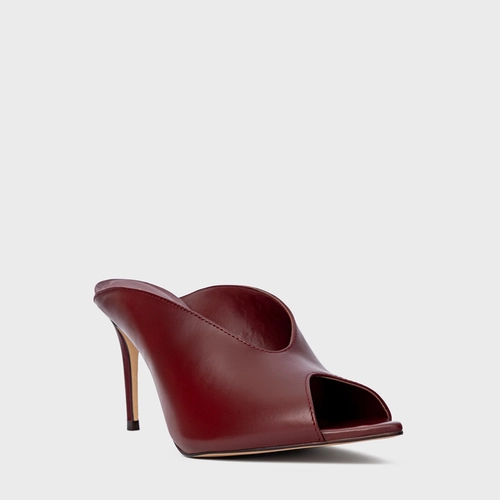 Open Mule Fancy Salto Fino Couro Vinho Mahogany