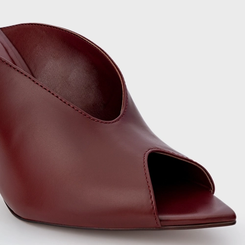 Open Mule Fancy Salto Fino Couro Vinho Mahogany